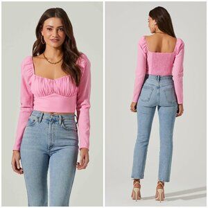 💕ASTR💕 Long Sleeve Sweetheart Neck Crop Top ~ Pink Small S NWOT